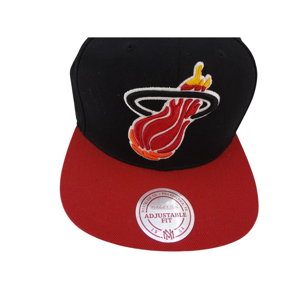Mitchell & Ness Miami Heat NBA Snapback Hat Black Red Adjustable Flat Bill Cap